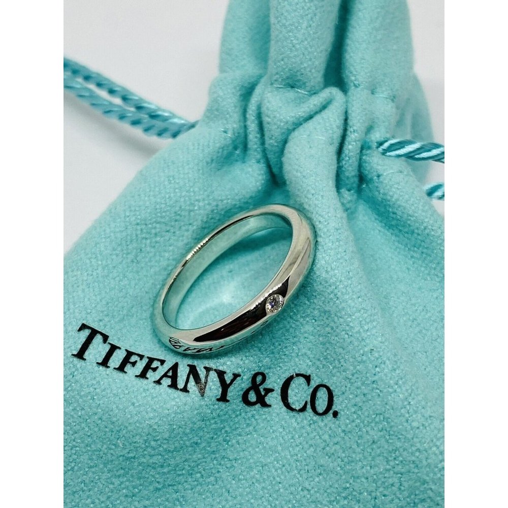 TIFFANY & CO PERETTI PT950 Platinum Single Diamond Wedding Band Stack Ring 5